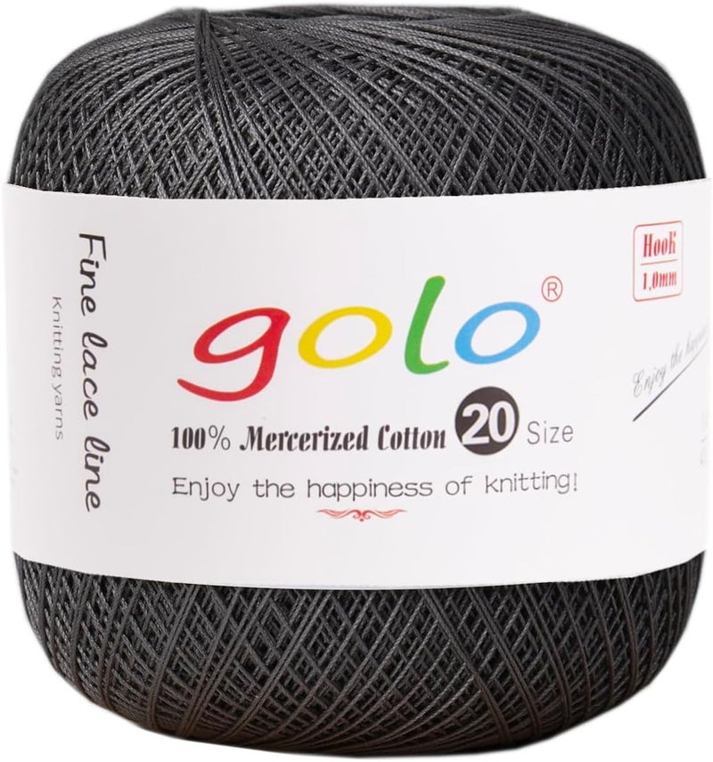Golo Crochet Thread Size 20 Crochet Yarn for Hand Knitting Black Gray 227 - Image 1